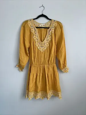 Vanessa Bruno Size 38 • Yellow Floral Embroidered Cotton Long Sleeve Mini Dress • $65