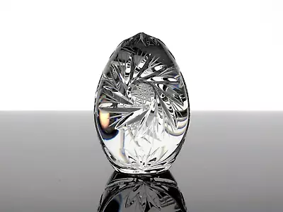 Hand-crafted Pinwheel Brunswick Star Large Clear Crystal Egg Paperweight Poland • $19.99