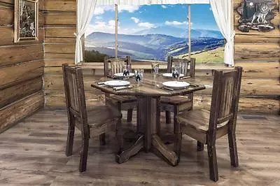 Farmhouse Style Dining Table Four Chairs Set  Amish Made  Rustic Pine Furniture • $2491.47