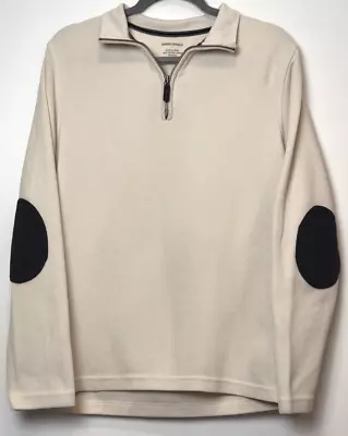 Banana Republic Half Zip Beige Long Slv Sweater With Gray Elbow Patches Mens M • $21.71