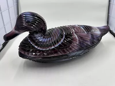 Vintage L.G.Wright Co. Purple Slag Glass Duck On Nest Covered Dish-Unmarked • $100