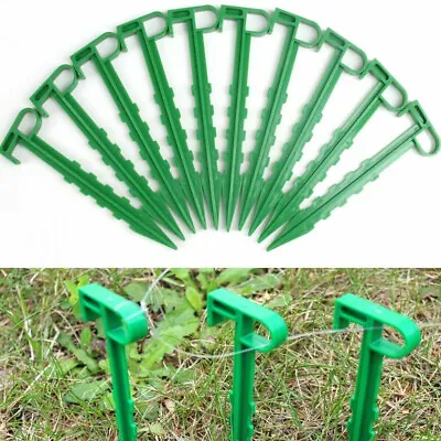 10 Gardening Pegs Long Plastic Plant Netting Bedding Pegging Weed Control Garden • £3.25