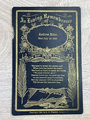 Antique Memorial Cabinet Card In Loving Remembrance Of Andrew Rider Died 1899 • $13.45