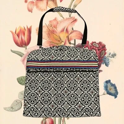 Vera Bradley Barcelona Garment Travel Bag Black White Floral Stripes Excellent  • $59.99
