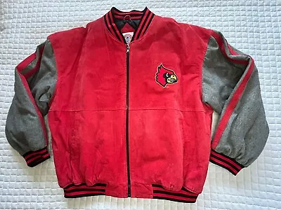 VTG Louisville Cardinals Leather Varsity Bomber Jacket XL Licensed Zip Essex • $89.99