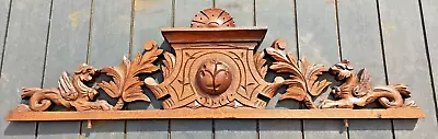 35  Antique French Wood Carved Oak Gothic Dragon Griffin Pediment Architectural • $499