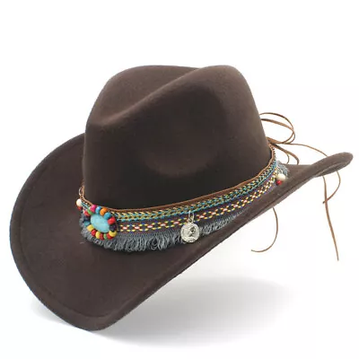 Fashion Cute Kids Boy Girl Western Wool Wide Brim Cowboy Hat Winter Clothing Cap • $12.59