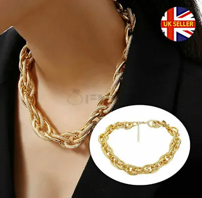 £4.99 • Buy Thick Chunky Twisted Choker Necklace 18ct Gold Plated Fashion Statement Jewelry