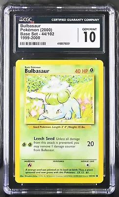 2000 Pokemon Base Set Bulbasaur 44/10 1999-2000 4th Print CGC GEM MINT • $99.99