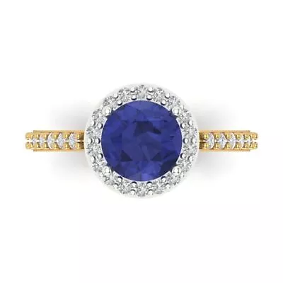 2.40 Ct Round Halo Tanzanite Stone Promise Bridal Wedding Ring 14k 2 Tone Gold • £257.52