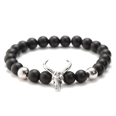 Black Frosted Bead Cubic Zircon Deer Moose Head Men's Ladies Women Girl Bracelet • $5.71