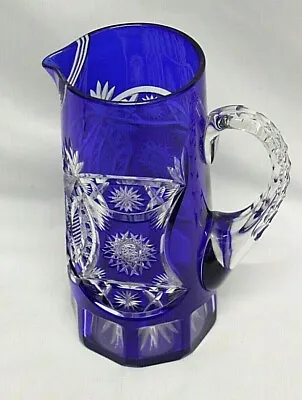 £99.74 • Buy Old Jar Jug Mug Crystal Bohemian - Bevelled Colour Blue