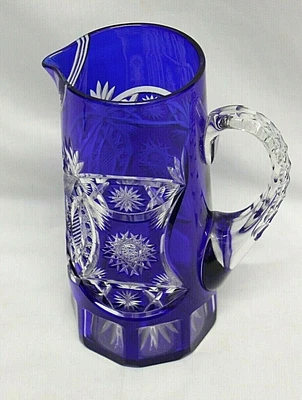 £99.74 • Buy Old Jar Jug Mug Crystal Bohemian - Bevelled Colour Blue