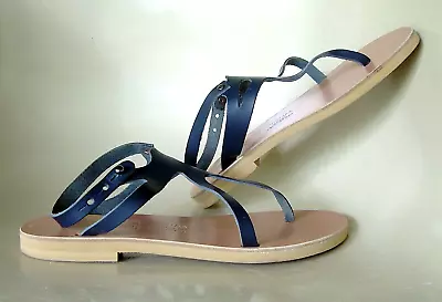 KIONAS GREEK LEATHER ART HANDMADE NAVY BLUE STRAPPY SANDALS~SZ 8~IN BOX~WORN 1x • $38