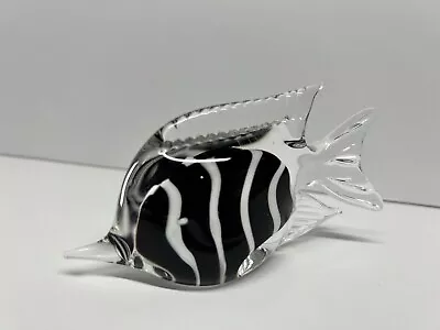 Hand Blown Art Glass Murano Style Butterfly Fish Black White Stripe Paperweight • $15