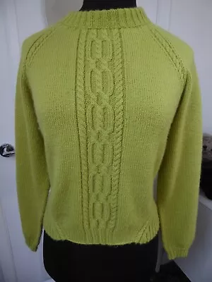 Hand Knitted Super Soft Pistachio Green Yellow Cable Knit Jumper Size 10 • £10