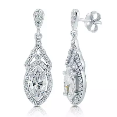 BERRICLE Sterling Silver Halo Marquise Cut CZ Vintage Style Anniversary Earrings • $34.93