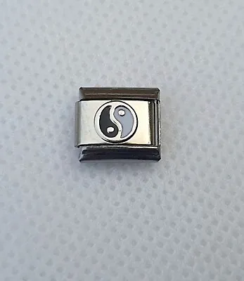 Italian Charm - Silver Black White Yin Yang Circle Steel Nomination Style Charm • £4.99