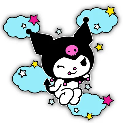 Hello Kitty Kuromi Sitting On The Clouds Shaped Vinyl Decal Sticker • $2.99