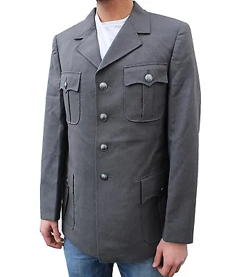 New Mens Button Front Tunic Military Blazer Formal Jacket Coat Army Grey Vintage • £22.95