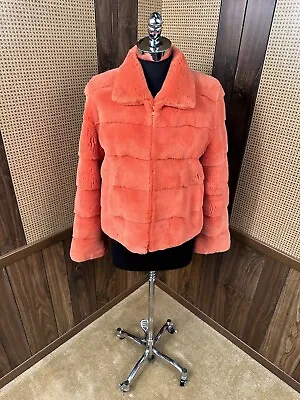 Zandra Rhodes Dyed Orange Sheared Horizontal Mink Fur Coat Jacket Small 4 - 6 • $795