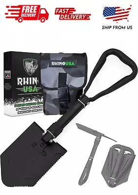 RHINO USA Folding Survival Shovel W/Pick - Heavy Duty Carbon Steel Military Styl • $31.99