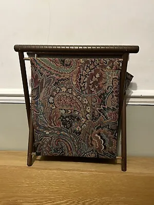 Vintage Tapestry Bag Knitting Sewing Folding Wooden Stand Magazine Rack Fabric • £14.99