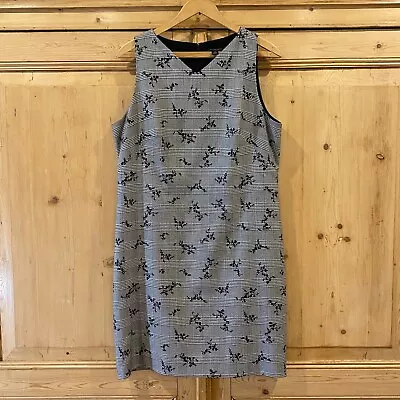 Ann Taylor Gray Floral Glen Plaid Career Sleeveless Sheath Dress Sz.12P Academia • £14.46