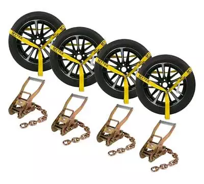 4Pk Car Tire Tie Down Ratchet Lasso Straps W/ Chain Extension 3335 # WLL 2 X12' • $74.99