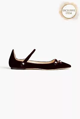 RRP€661 JIMMY CHOO Layton Velvet & Leather Mary Jane Shoes US10 UK7 EU40 Cut Out • $0.01