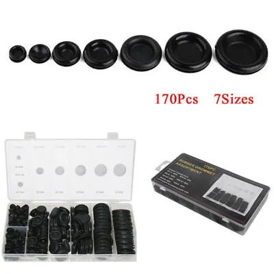 170Pcs Black Rubber Grommet Firewall Hole Plug Set Electrical Wire Gasket Kit • $22.49