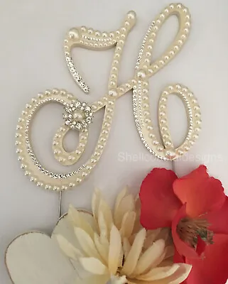 Swarovski Crystal And Pearl Monogram Wedding Cake Topper Hand Designed Letter H • $90