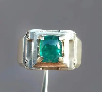 Natural Vivid Green 3 Carat Emerald Cab Diamond Mens Ring Sterling Silver Gifts • $740