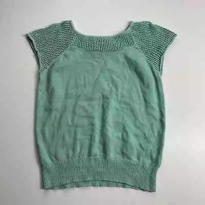 Collectif Vintage Green Crochet Mesh Knit Sleeves Y2K 00s Rib Knit Top Size 16UK • £11