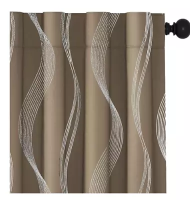 Window Curtain 52W X 90L Khaki Rod Pocket Metallic Wave - One Panel • $17.99