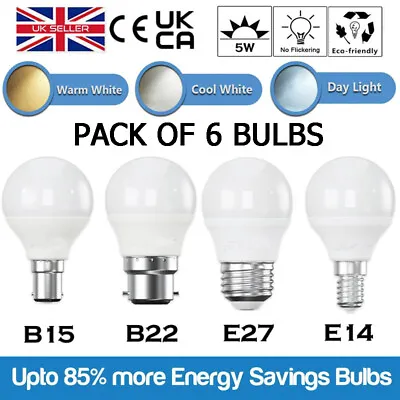 6x E27 B22 E14 LED Bayonet Globe Light Bulbs 5W GLS Golf Ball Lamp Energy Saving • £8.59