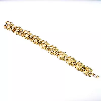 Vintage Crown Trifari Link Bracelet Gold Tone Leaves Or Feathers Design • $49.99
