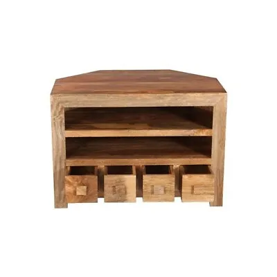 Light Solid Mango Wood Dakota 4 Drawer Corner TV Unit (20LCS) • £90