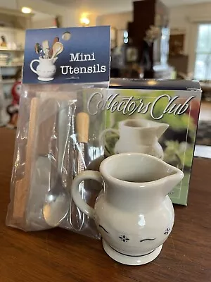 Longaberger Collectors Club Miniature Pottery Milk Pitcher & Mini Utensils NEW • $38