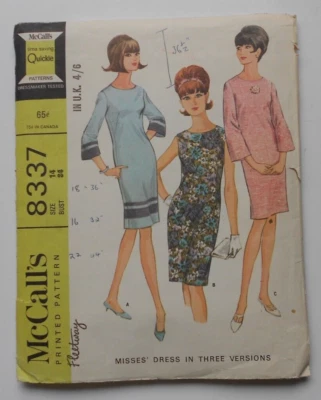 £1.50 • Buy Vintage 1960s MCCALL'S Sewing Pattern 8337. DRESS. Bust 34 . NO INSTRUCTIONS