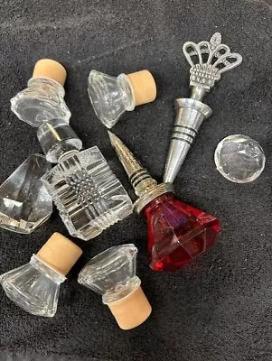 Vintage Glass Perfume Wine Condiment Bottle Decanter Stoppers Lot Of 9 • $5.99