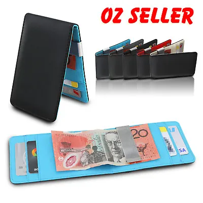$7.49 • Buy Wallet Money Clip Mens Womens Black Leather Credit Card Holder Ultra Slim Wallet