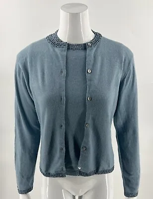 $28 • Buy Jax Womens Sweater Twinset Size M Slate Blue Wool Blend Beaded Cardigan & Shell