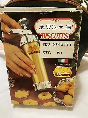 VTG Atlas Marcato 178306 Italian Biscuit Maker Cookie Press W/ 19 Discs & 4 Tips • $19.99