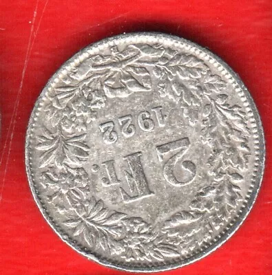 Switzerland 2 Francs 1922  Silver • $6.50