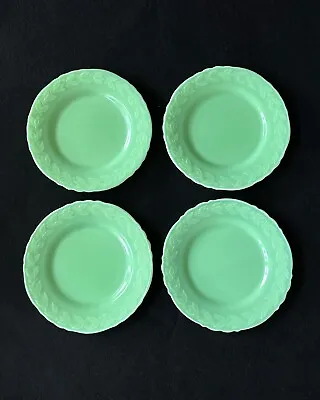 Four (4) Vintage Mckee Glass Laurel Jadeite 9.5  In. Dinner Plates Uranium Glows • $116
