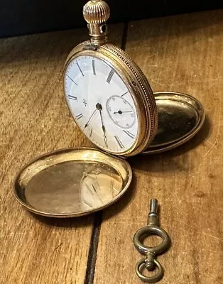 10K Yellow Gold Dueber Pocket Watch Elgin Anchor In Shield Hallmark Works! • $499.99