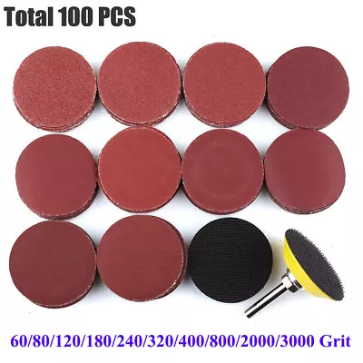 100x Sanding Discs 2  Sanding Disc Sand Paper Hook Loop Sander M6 Drill Adapter • $9.99