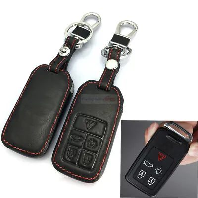 5 Buttons Remote Key Fob Bag Holder Leather Cover Case Fit  Volvo S80 XC70  V50 • $11.98