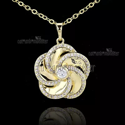 9k Gold Gf Diamond Flower Charm Solid Womens Dress Pendant Necklace Xmas Gift • $13.72